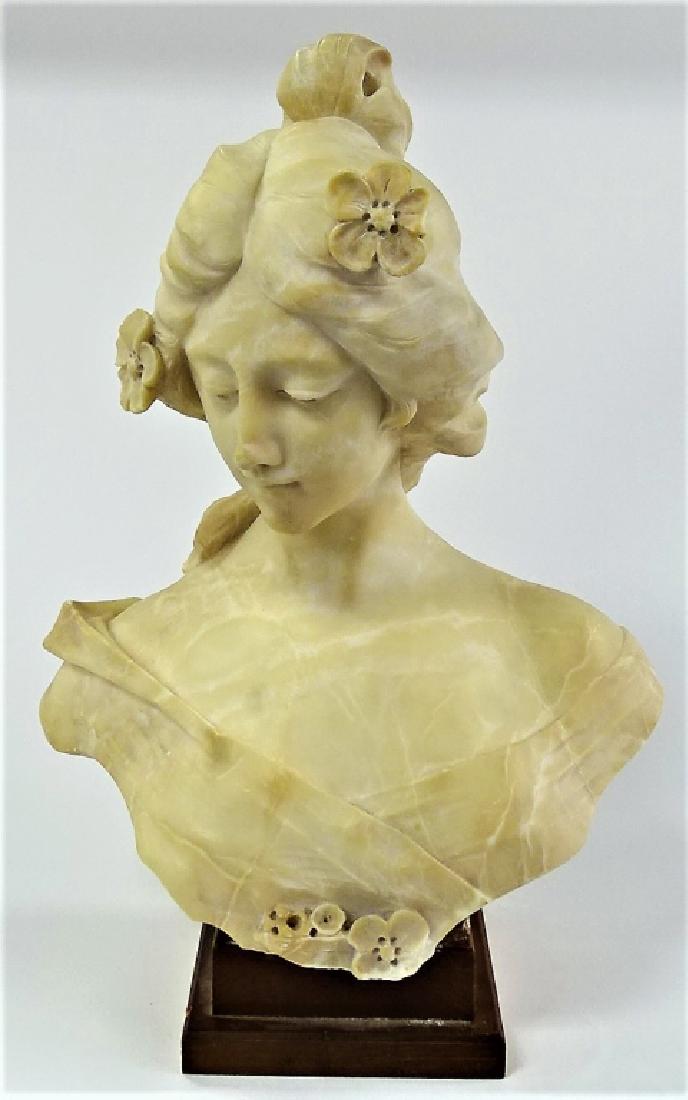 LARGE & HEAVY CARVED ALABASTER/MARBLE BUST LADY (1 of 4)