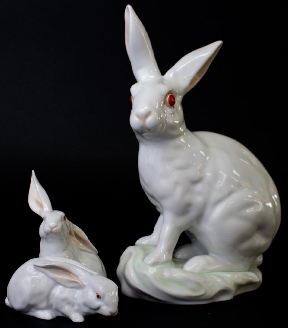 HEREND 2 LARGE PORCELAIN RABBITS (1 of 5)