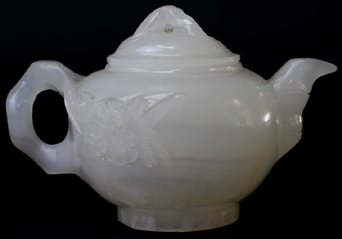 CHINESE CARVED WHITE JADE TEAPOT WITH COVER (1 of 3)