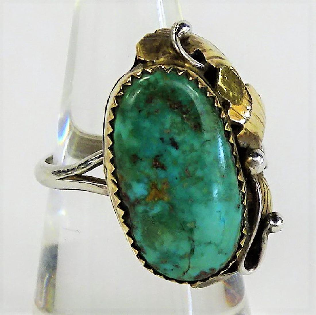 OLD PAWN NAVAJO STERLING TURQUOISE CORAL RING (1 of 4)