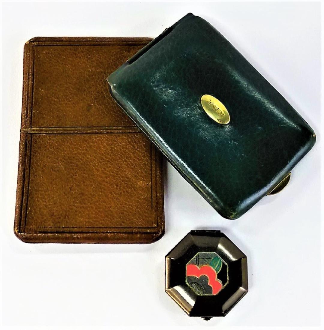 2 VTG LEATHER WRAPPED CARD CASES & 1 COMPACT (1 of 3)