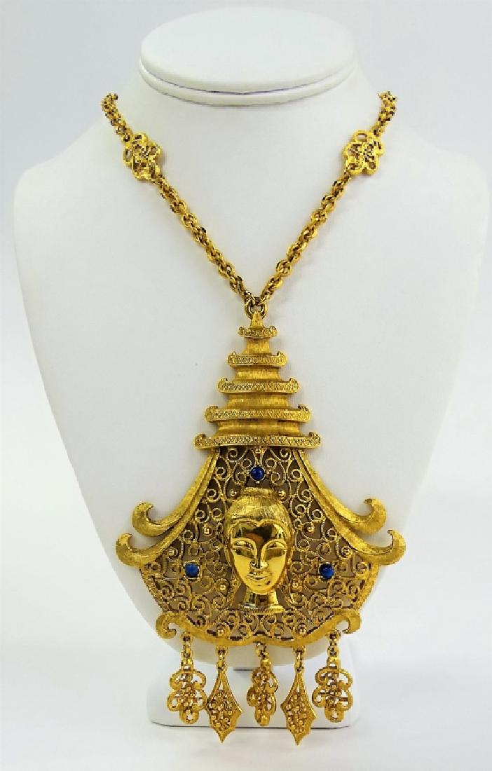 PAULINE RAIDER 1960'S GOLD & LAPIS QUAN YIN CHAIN (1 of 3)