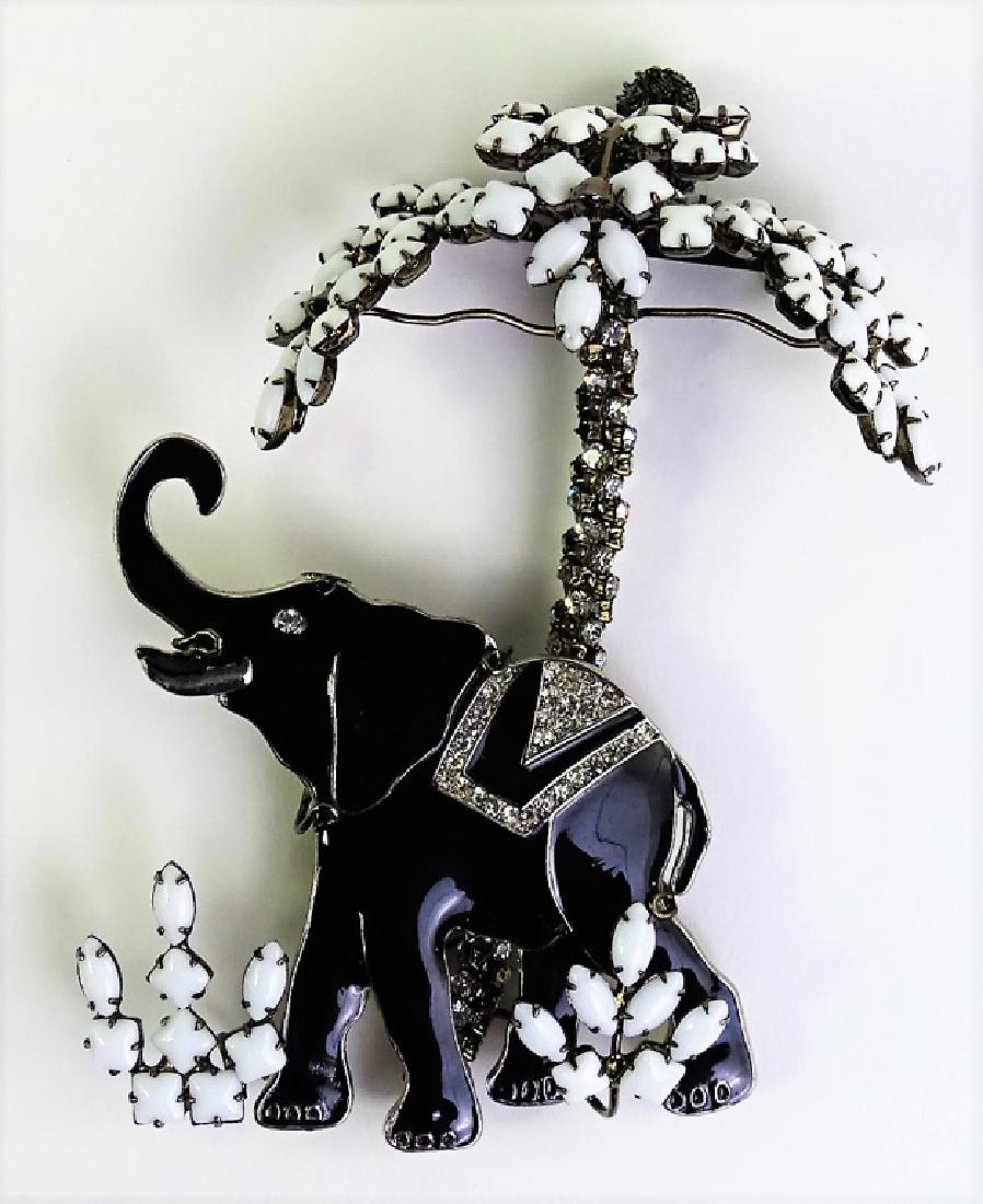 LAWRENCE VRBAR SIGNED ELEPHANT BROOCH: Vrba was a protege of Miriam Haskell, measures a large 5" tall, enamel beautiful we will ship for $15 u.s. plus ins we will combine shipping