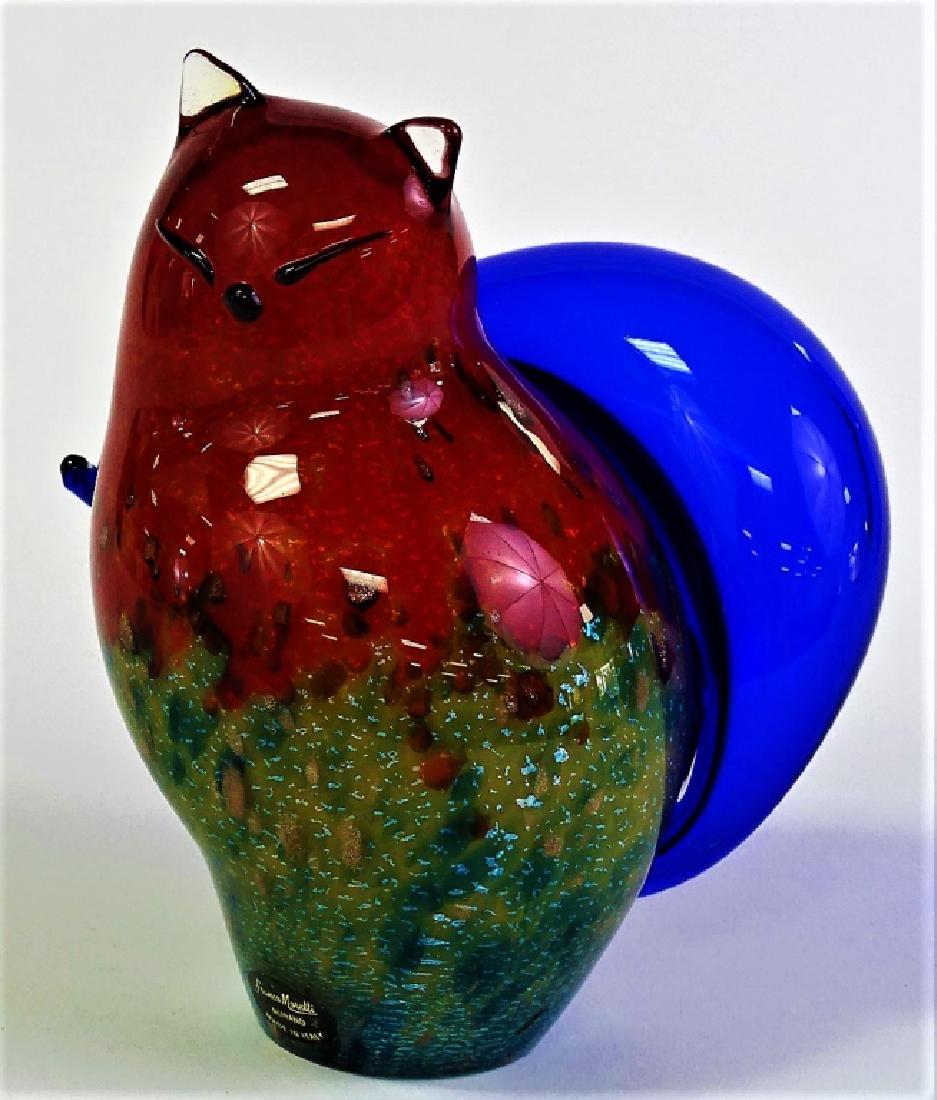 MURANO FRANCO MORETTI VINTAGE CAT FIGURE: Measures 6 1/4" tall. Red cat with blue tail. In great condition. We will not ship, can refer local shippers.