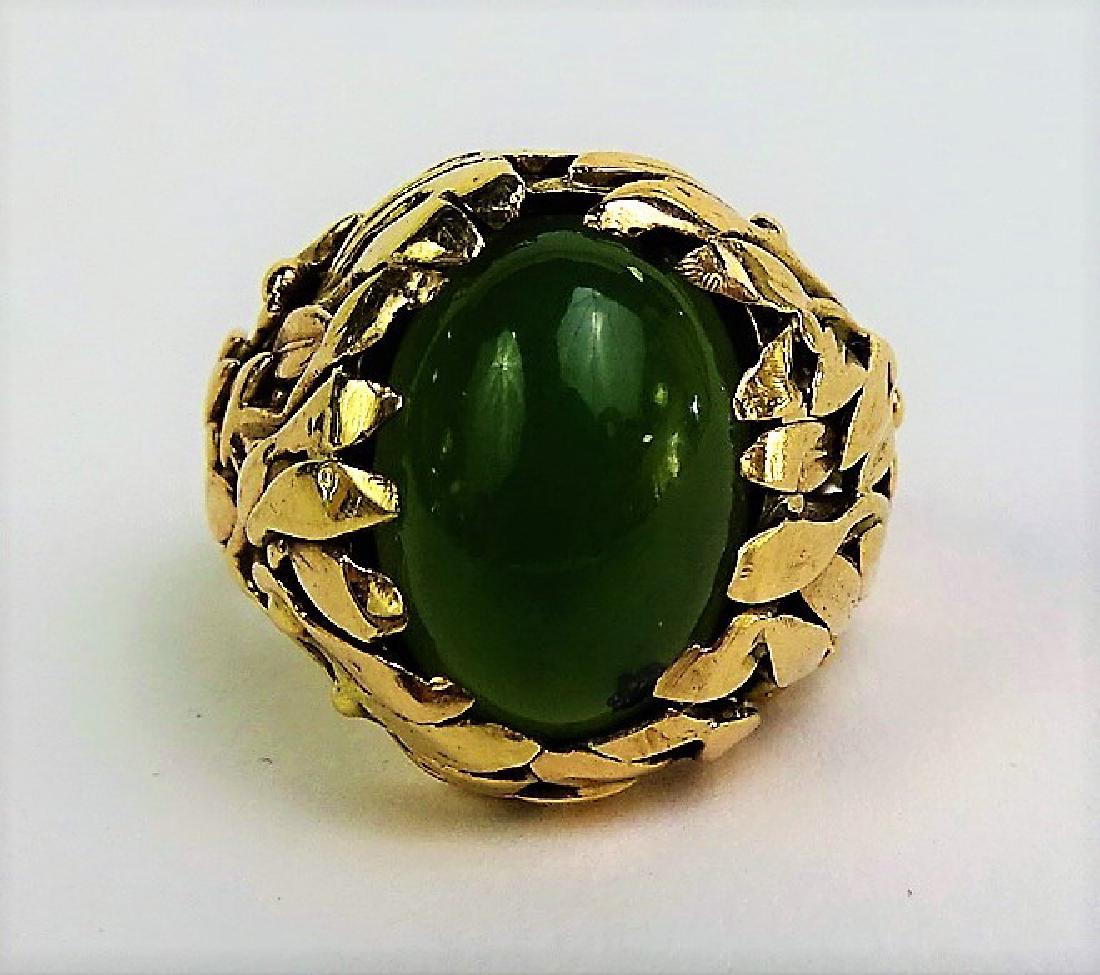 CHINESE JADE 10KT YELLOW GOLD & POLISHED JADE RING (1 of 4)