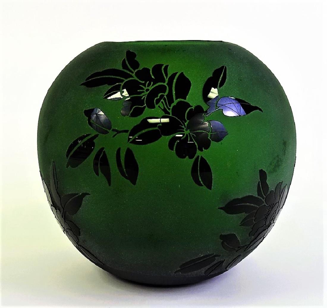 LARGE VINTAGE ART GLASS & ENAMEL ROSE BOWL (1 of 4)