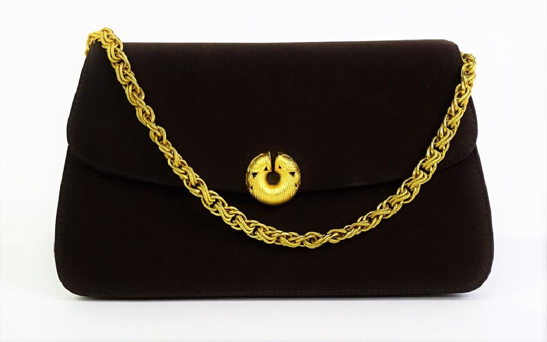 KENNETH J. LANE BROWN & GOLD TONE HANDBAG: This lot includes a Kenneth J. Lane brown and gold tone handbag. Measuring approximately 10" x 5.5". Shipping to be $30. We will combine with price.