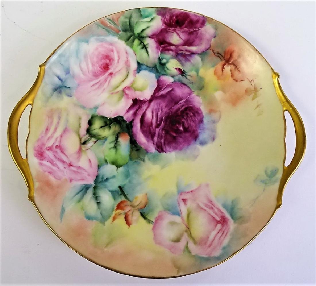 ANTIQUE LIMOGES HAND PAINTED CABBAGE ROSE PLATE (1 of 2)