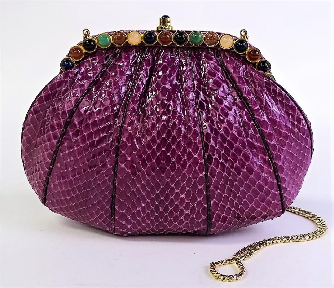 JUDITH LEIBER PYTHON & GEMSTONE FUSIA SHOULDER BAG (1 of 3)