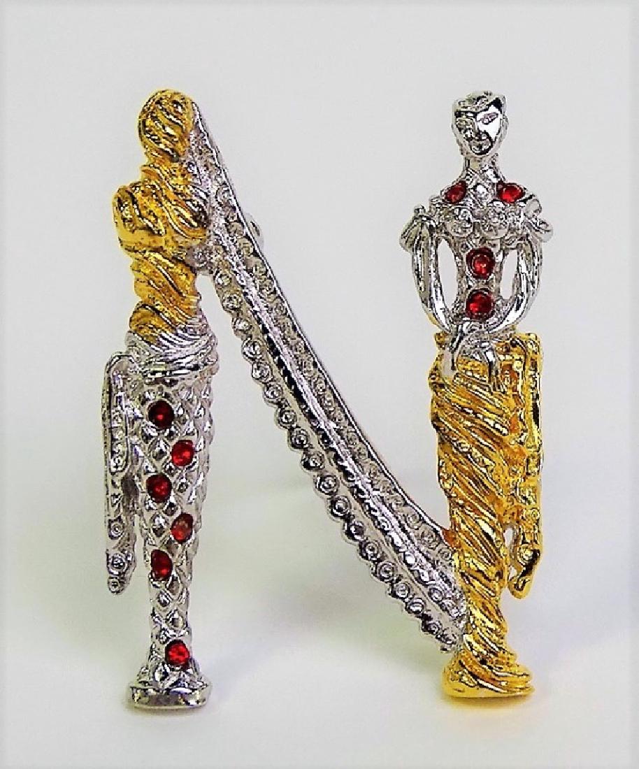 NIB ERTE ALPHABET PIN "N" GOLD / SILVER / GEMS (1 of 3)