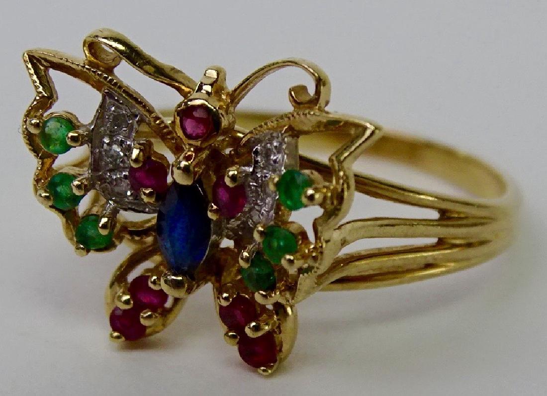 10KT YELLOW GOLD & MULTI GEMSTONE BUTTERFLY RING (1 of 2)