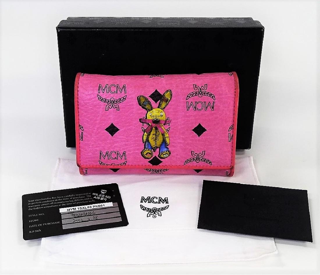 MCM PINK LEATHER RABBIT TRI-FOLD WALLET INC BOX (1 of 6)