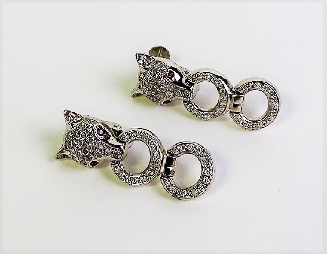 14K WHITE GOLD & DIAMOND LION DANGLE EARRINGS (1 of 4)