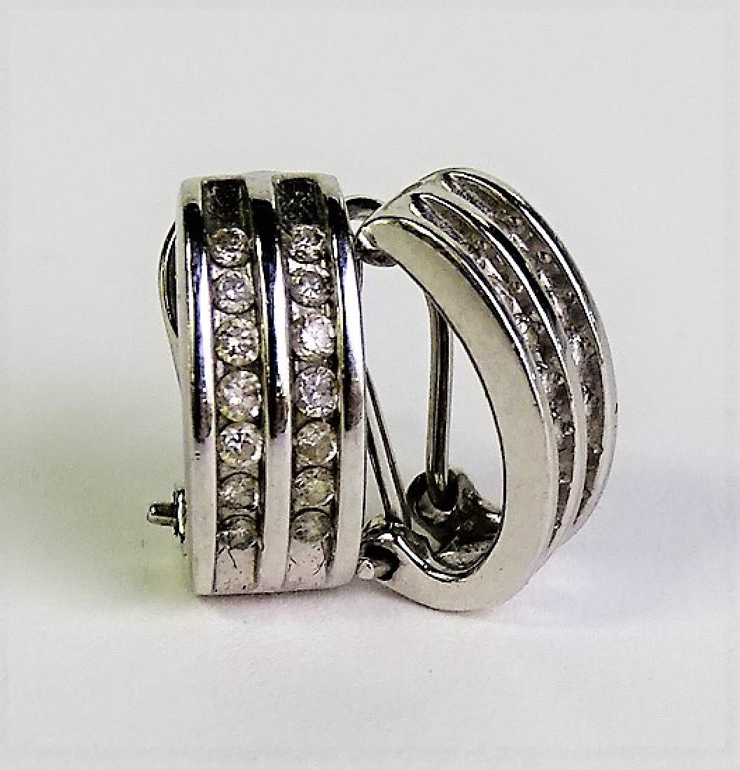 14K WHITE GOLD & DIAMOND HUGGIES EARRINGS (1 of 4)