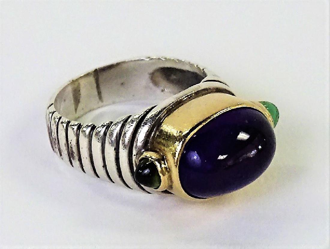 SILVER & GOLD AMETHYST CABACHON RING (1 of 6)