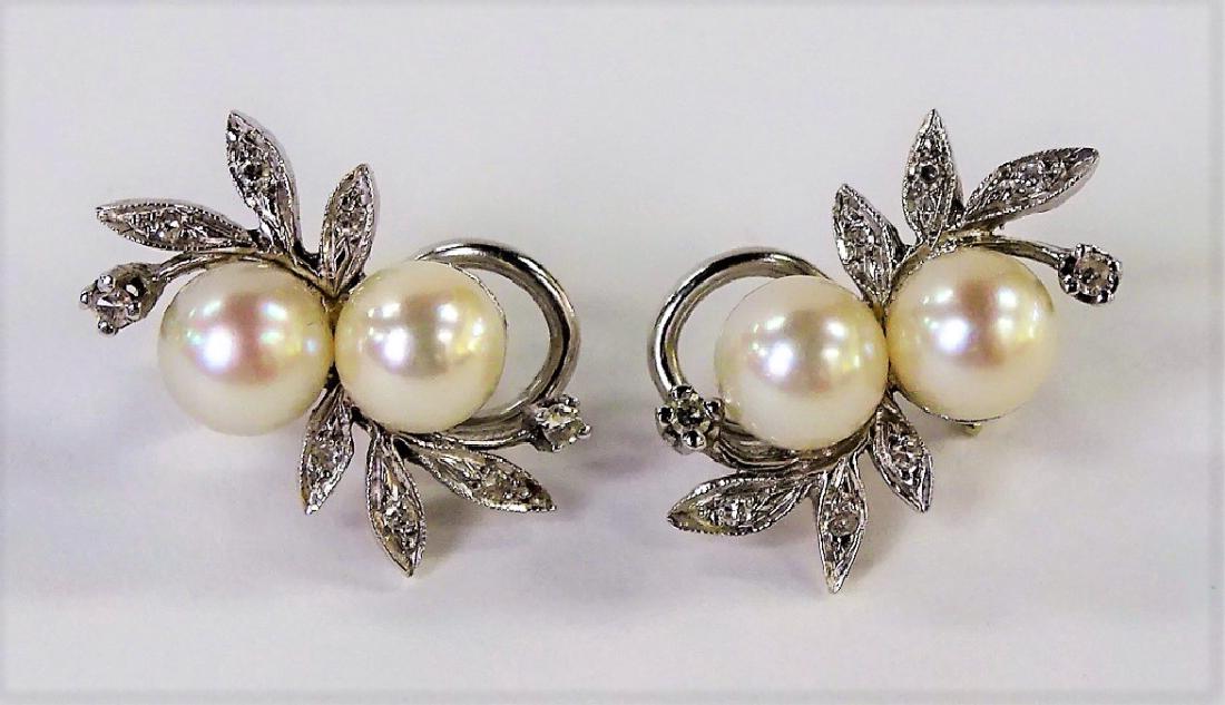 14K WHITE GOLD PEARL & DIAMOND EARRINGS (1 of 3)