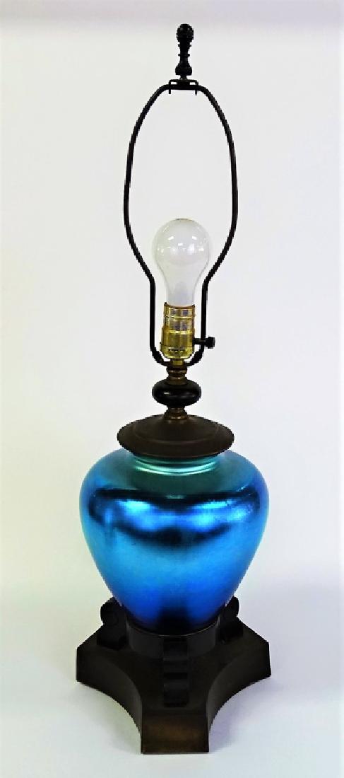 20TH C. STEUBEN GLASS WORKS BLUE AURENE TABLE LAMP (1 of 4)