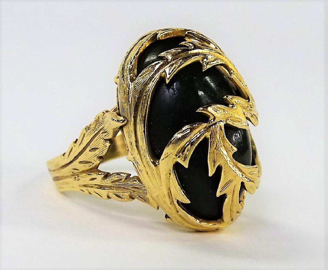ESTATE CHINESE HEAVY JADE & 14KT YELLOW GOLD RING (1 of 4)