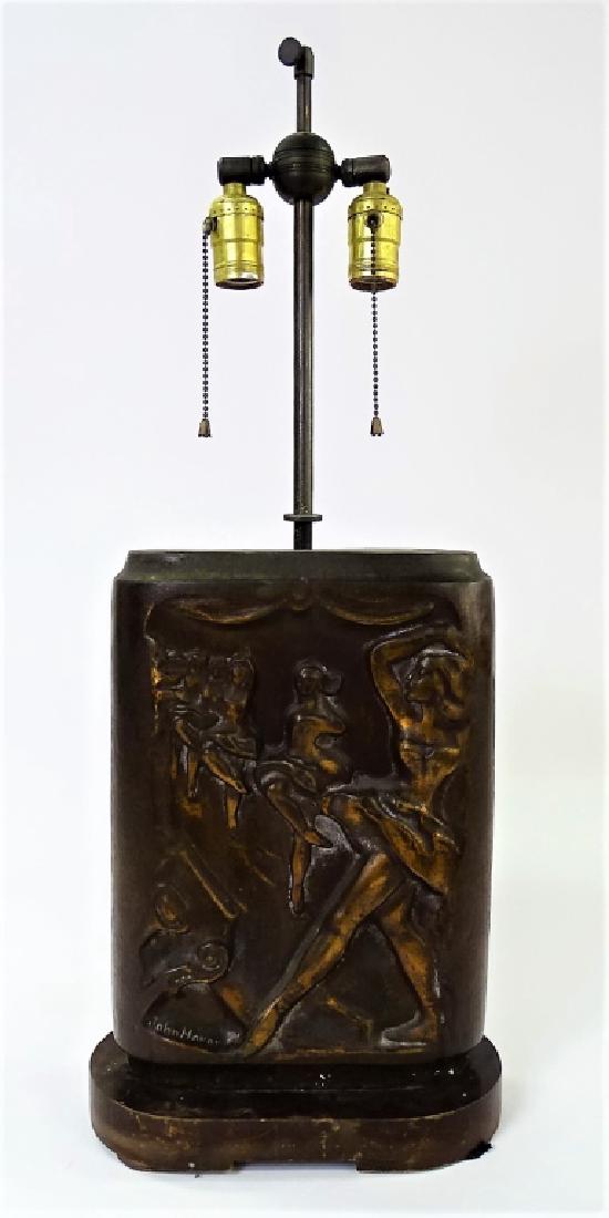 ANTIQUE JOHN HOVANNES BRONZE LAMP: John Hovannes (Turkish/American 1900-1973)- Untitled- bronze lamp base, signed John Hovannes on side. 14" tall x 7" wide. Will not ship can refer local shippers.
