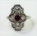 ESTATE 18KT WHITE GOLD DIAMOND & RUBY DECO RING