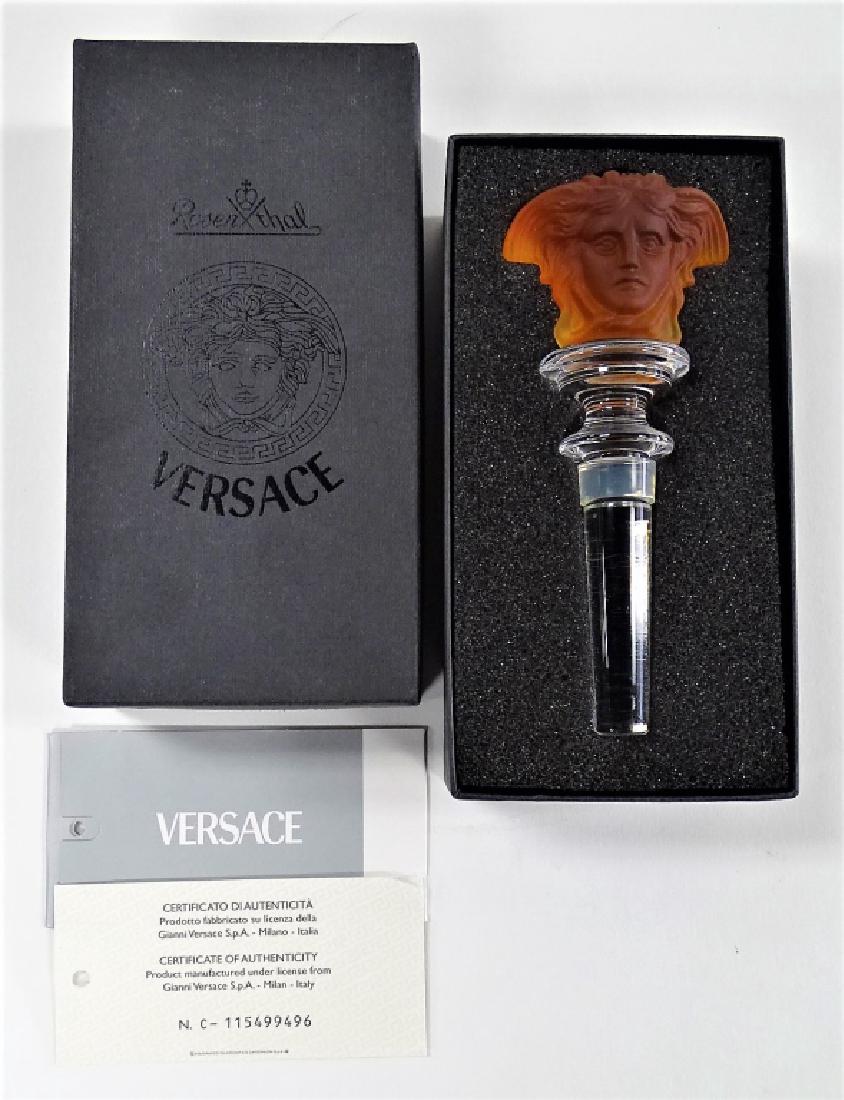 VERSACE AMBER CRYSTAL BOTTLE STOPPER MEDUSA: Measures 5" long. Comes with papers and new in box. We will not ship, can refer local shippers.