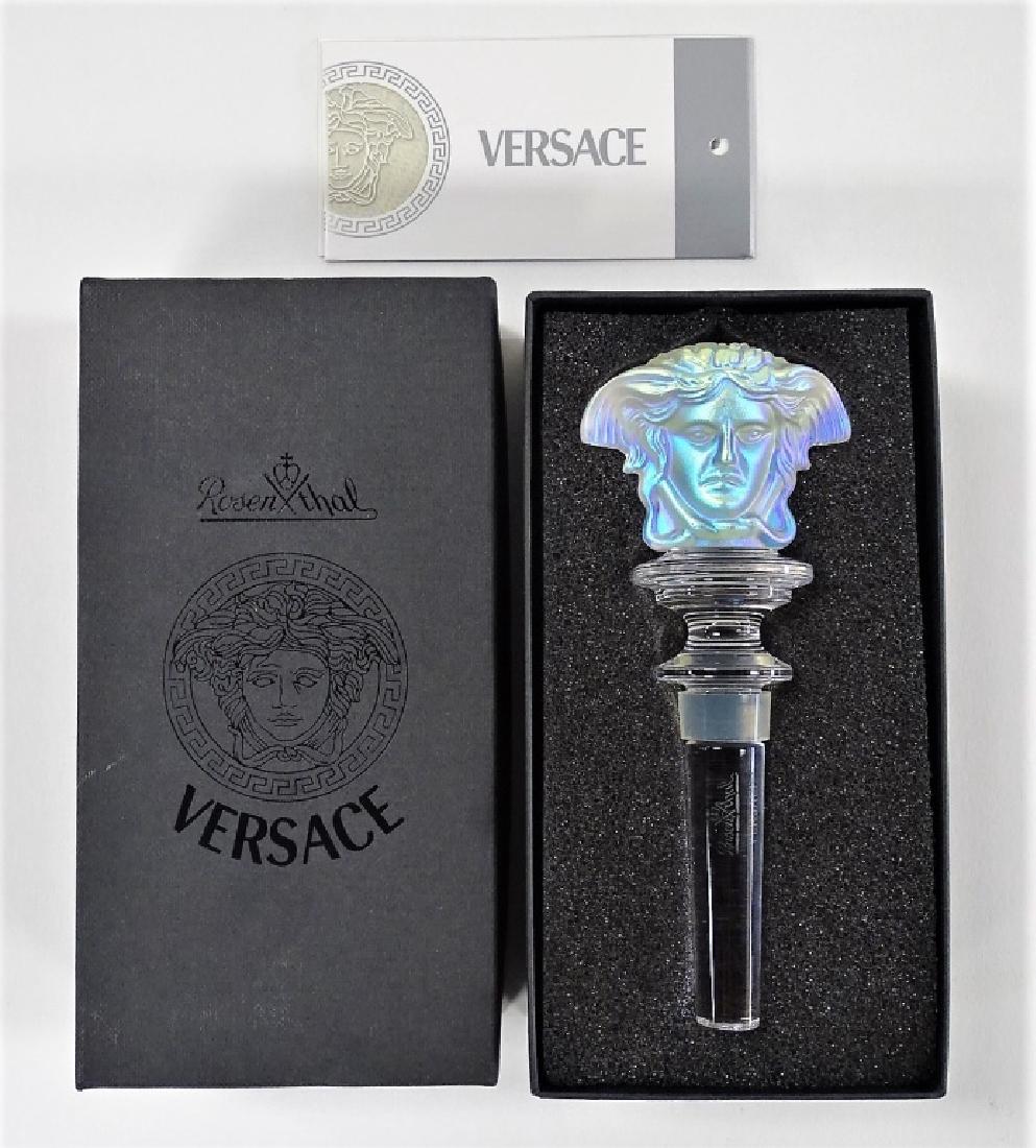 VERSACE FROSTED CRYSTAL BOTTLE STOPPER MEDUSA: Measures 5" long. Comes with papers and new in box. We will not ship, can refer local shippers.