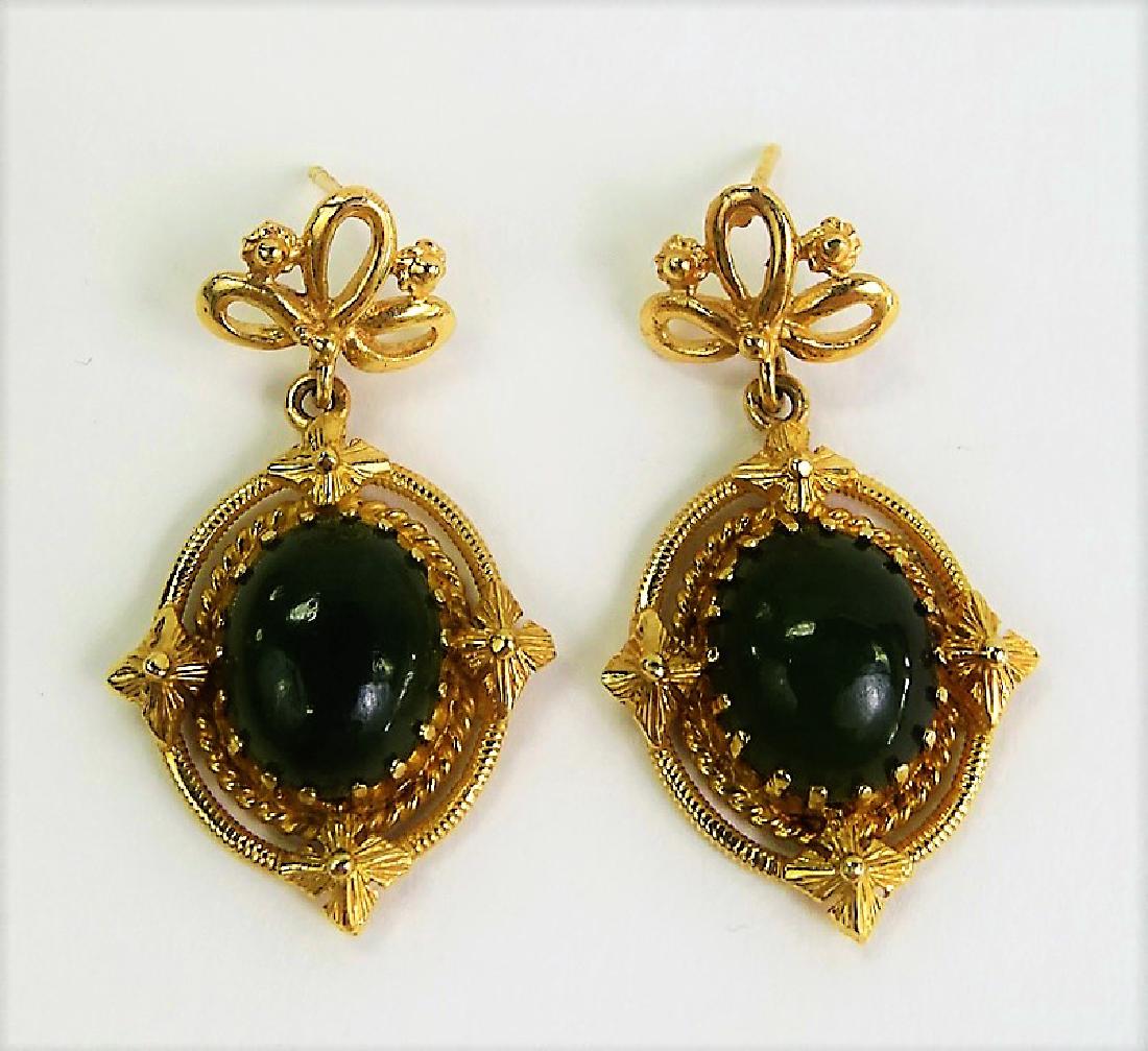 ESTATE 14KT YELLOW GOLD & JADE CABOCHON EARRINGS (1 of 4)