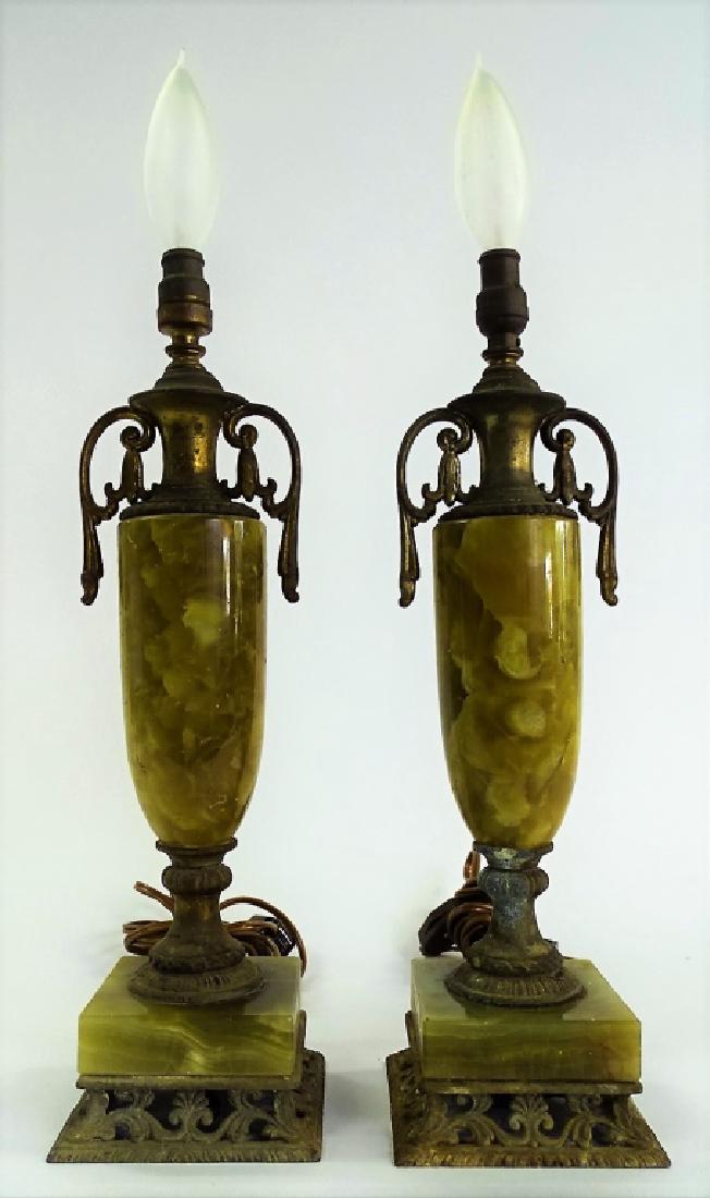 TWO 19TH C. FRENCH ONYX & BRONZE CASTLETTE LAMPS (1 of 3)