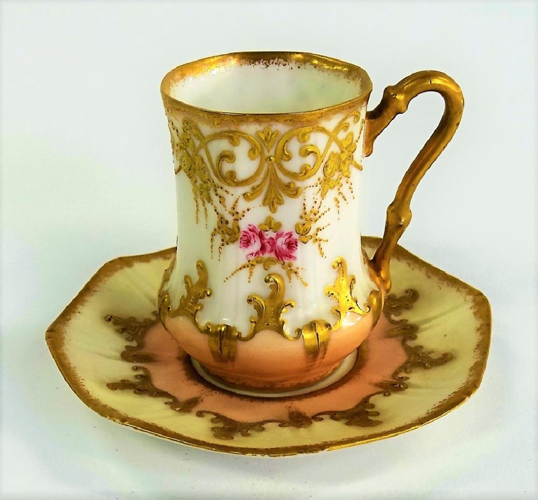 ANTIQUE LIMOGES FRANCE TEA CUP W/ SAUCER: This lot consists of an antique Limoges France tea cup with saucer. Marked FBC Limoges France on bottom. Provenance: Boca Raton estate. Measures approx. 3-1/4" tall. We will not ship this lot. We can 