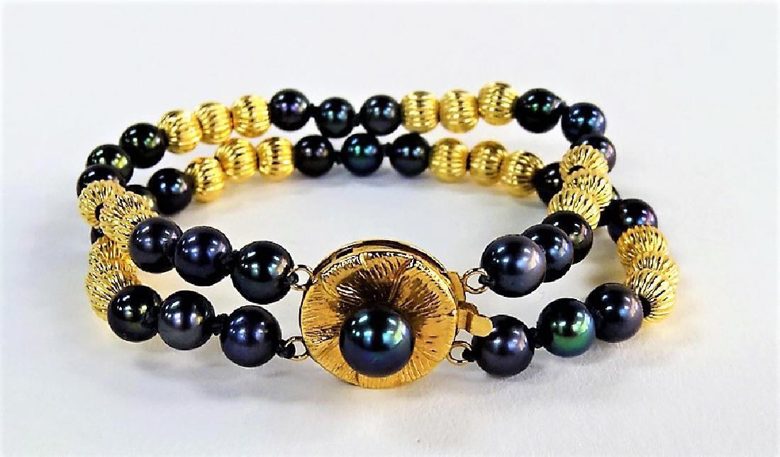 LADIES VTG 14K GOLD & TAHITIAN PEARL BEAD BRACELET (1 of 3)