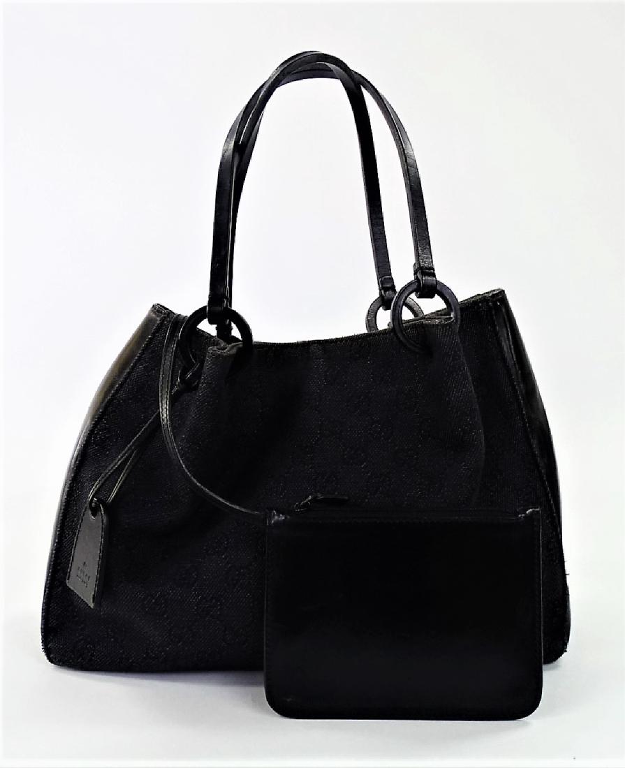 GUCCI MONOGRAM BLACK DENIM & LEATHER HANDBAG (1 of 7)