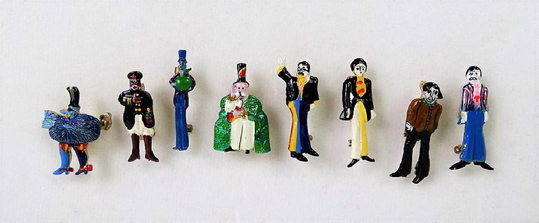ORIGINAL 1968 BEATLES YELLOW SUBMARINE PINS: Each hand painted, distributed by KFS_KING total of 8, each about 3/4" tall rare find shipping to be $15 plus ins