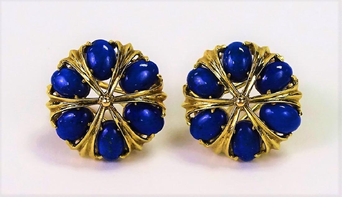 PR. 14K YELLOW GOLD & LAPIS EARRINGS (1 of 3)