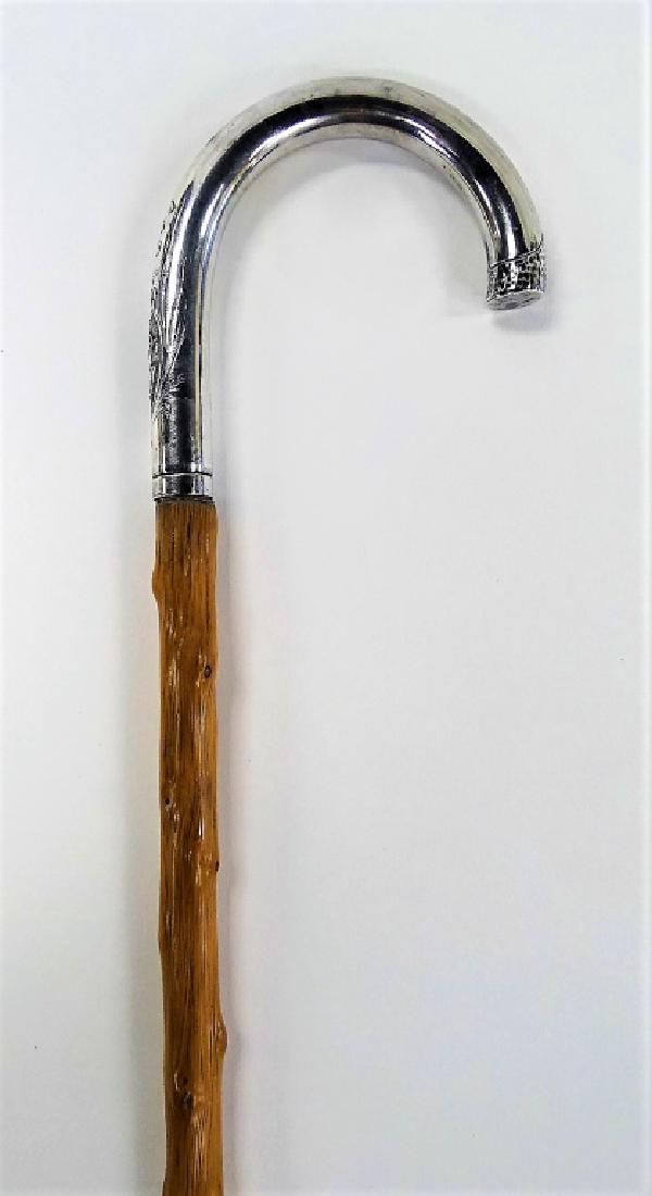 VINTAGE MENS WALKING CANE BAMBOO AND SILVER PLATE (1 of 5)