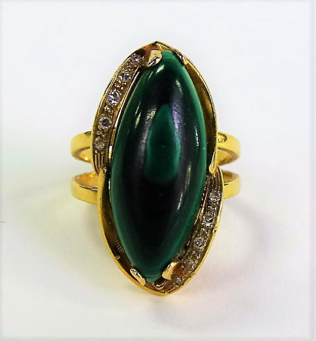 18K YELLOW GOLD & MALACHITE W/ DIAMOND ACCENT RING (1 of 4)