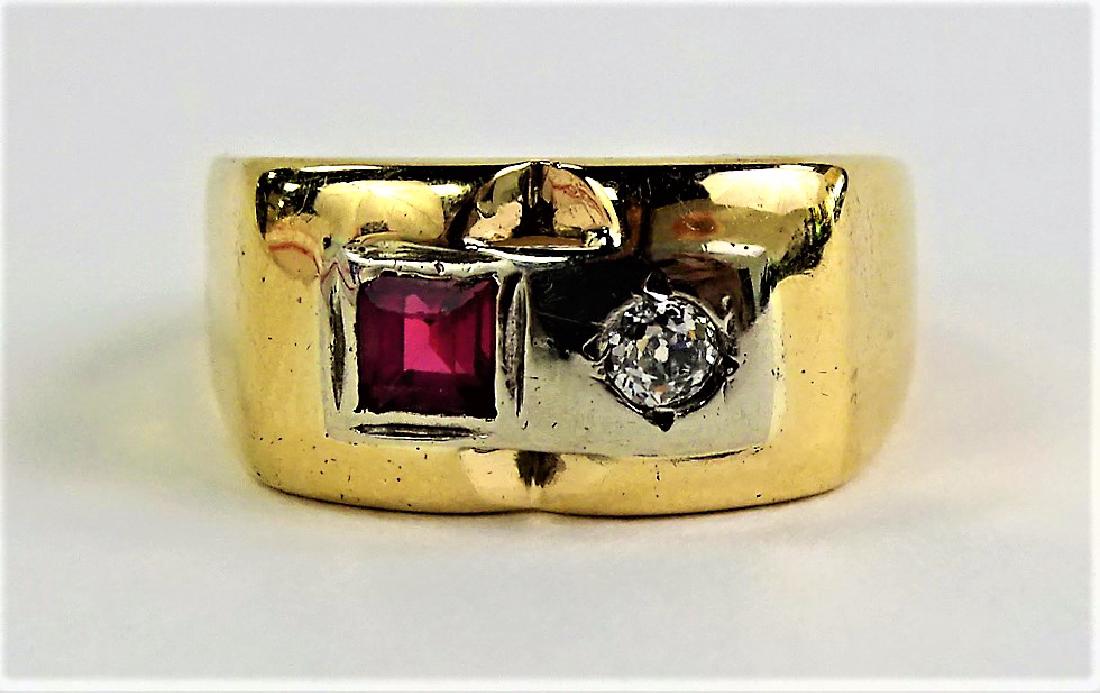 MEN'S 14KT YELLOW GOLD RUBY & DIAMOND VINTAGE RING (1 of 4)