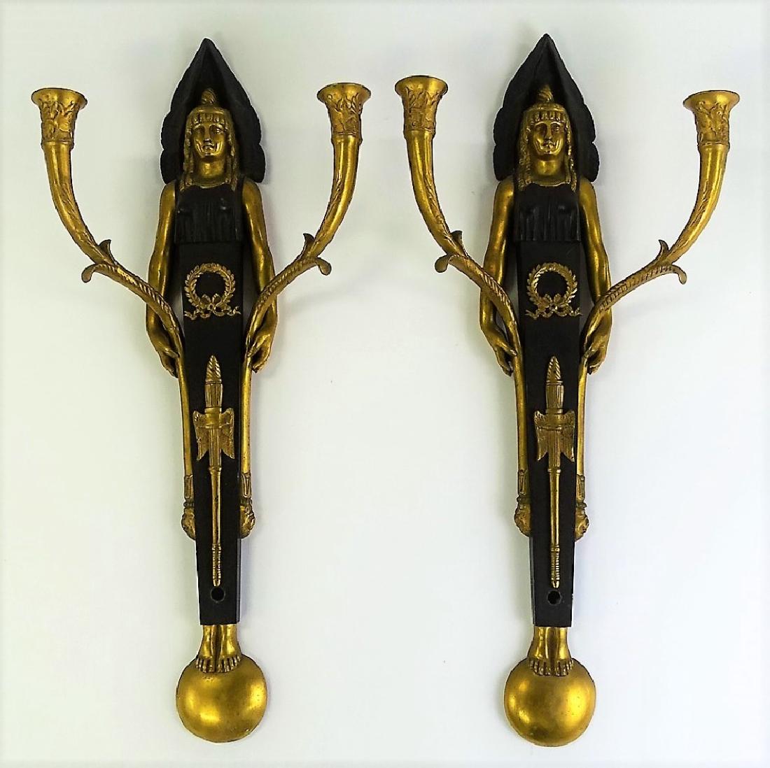 PAIR OF EGYPTIAN REVIVAL LARGE BRONZE SCONCES (1 of 2)