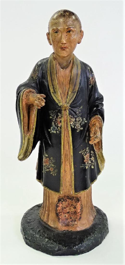 CHINESE QING HAND CARVED ELDER STATUE (1 of 3)