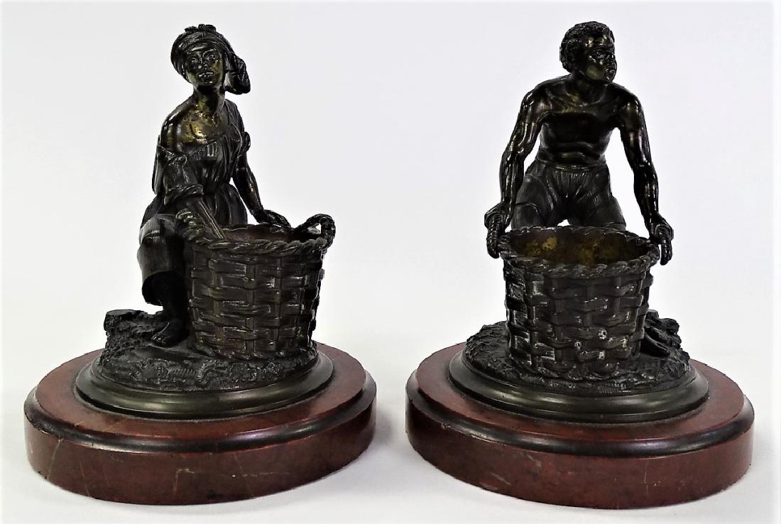BLACK MEMORABILIA TWO BRONZE LABORER SCULPTURES (1 of 4)