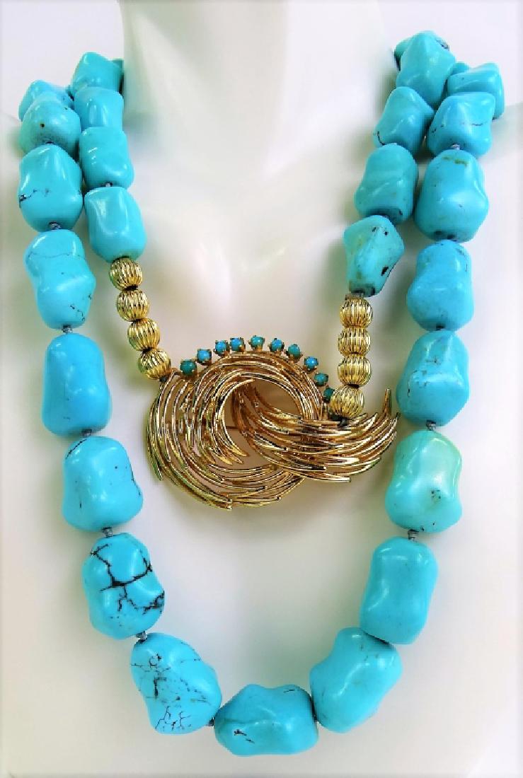 14KT Y GOLD AND THICK CHUNKY TURQUOISE NECKLACE (1 of 4)