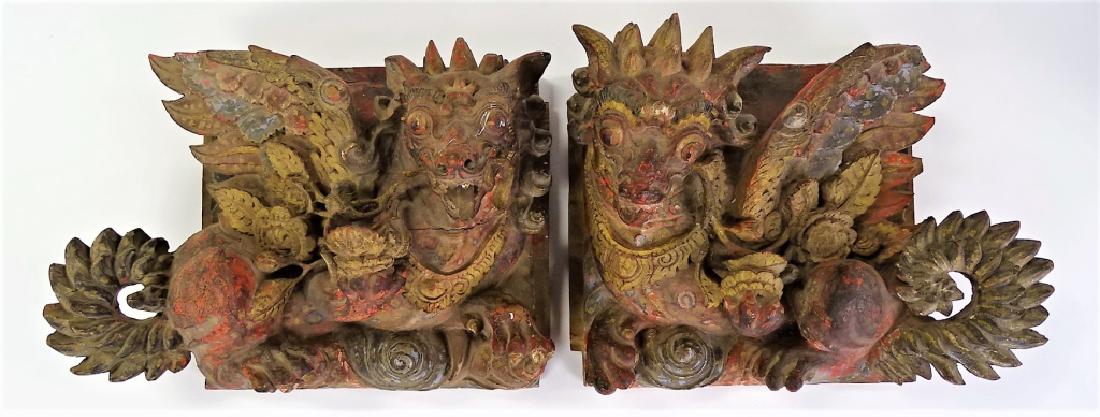 CHINESE HAND CARVED WOODEN DRAGON ROOF TILES (1 of 5)