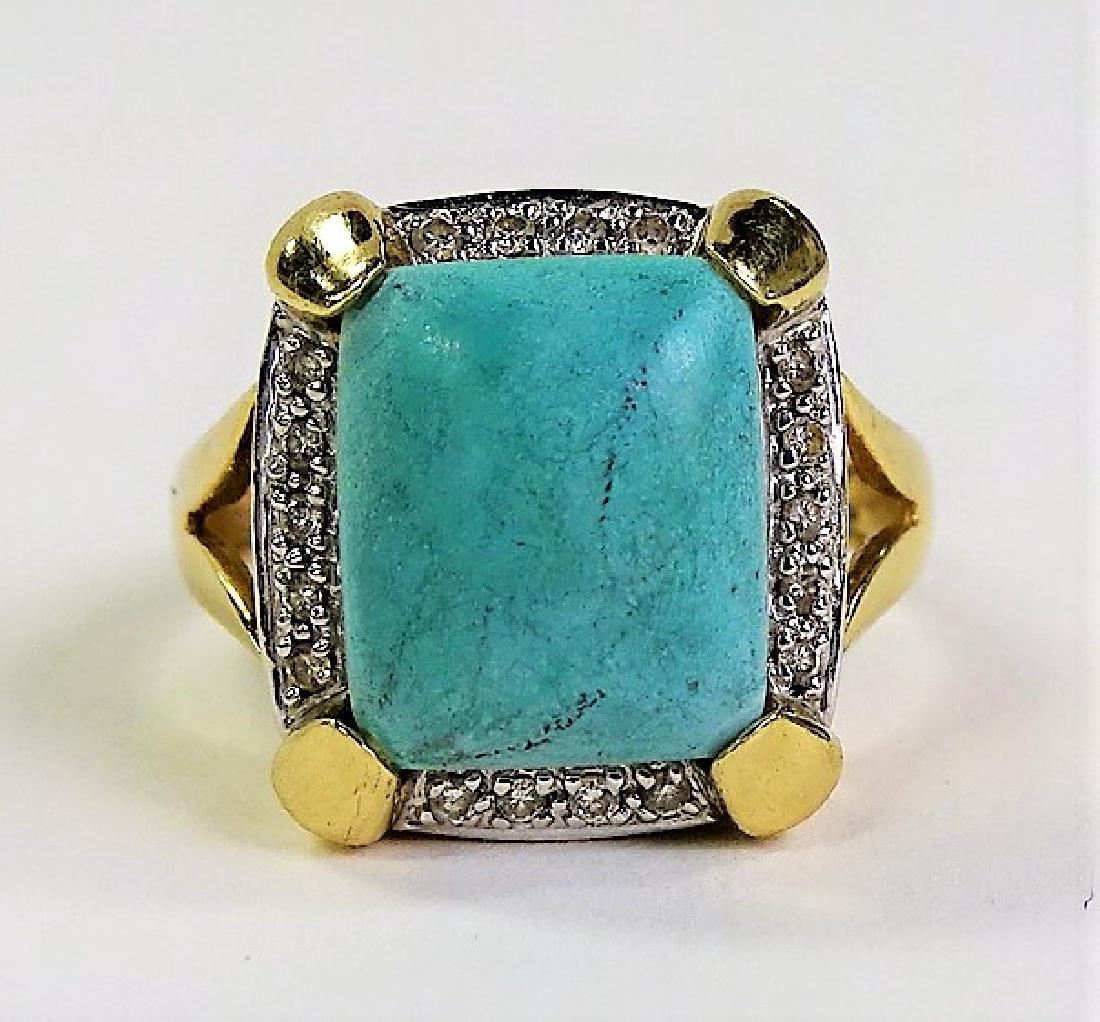 14KT YELLOW GOLD DIAMOND & TURQUOISE LADIES RING (1 of 5)