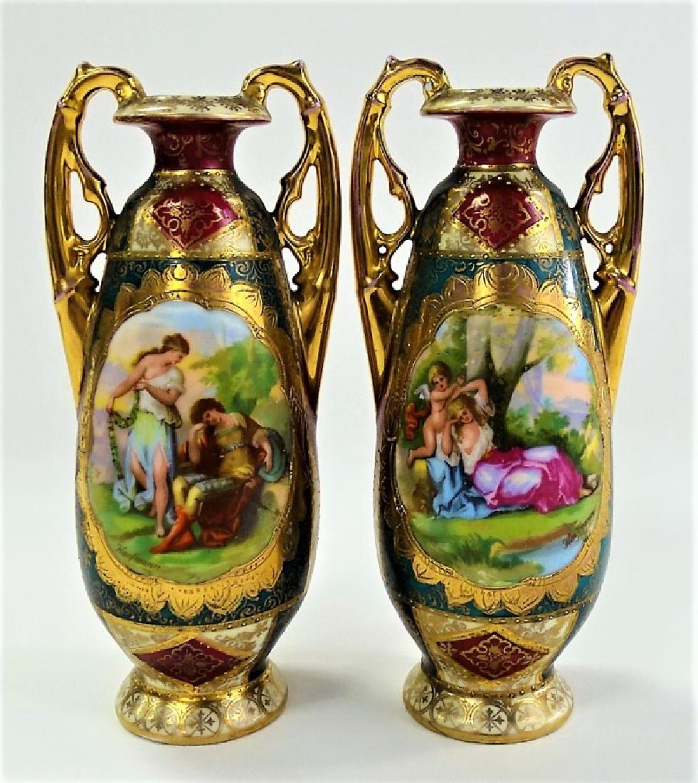 PR ROYAL VIENNA PORCELAIN HAND PAINTED URN VASES (1 of 7)
