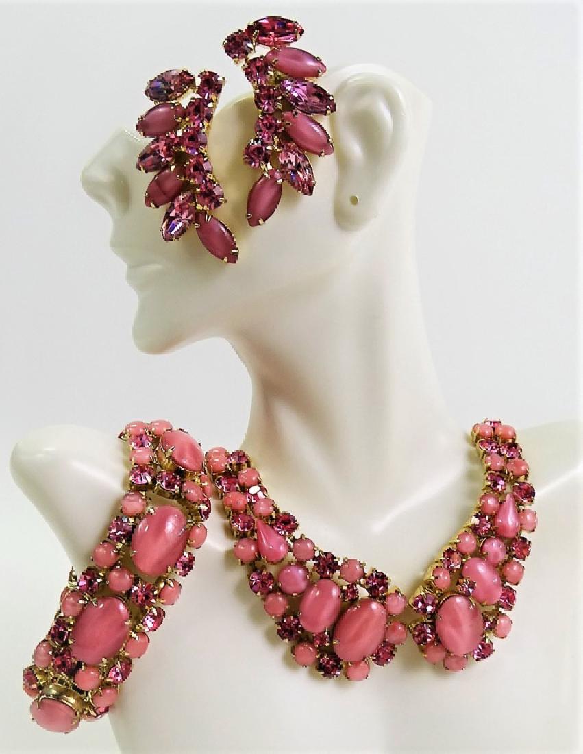 3 PIECE PINK RHINESTONE PARURE SET SUITE (1 of 3)
