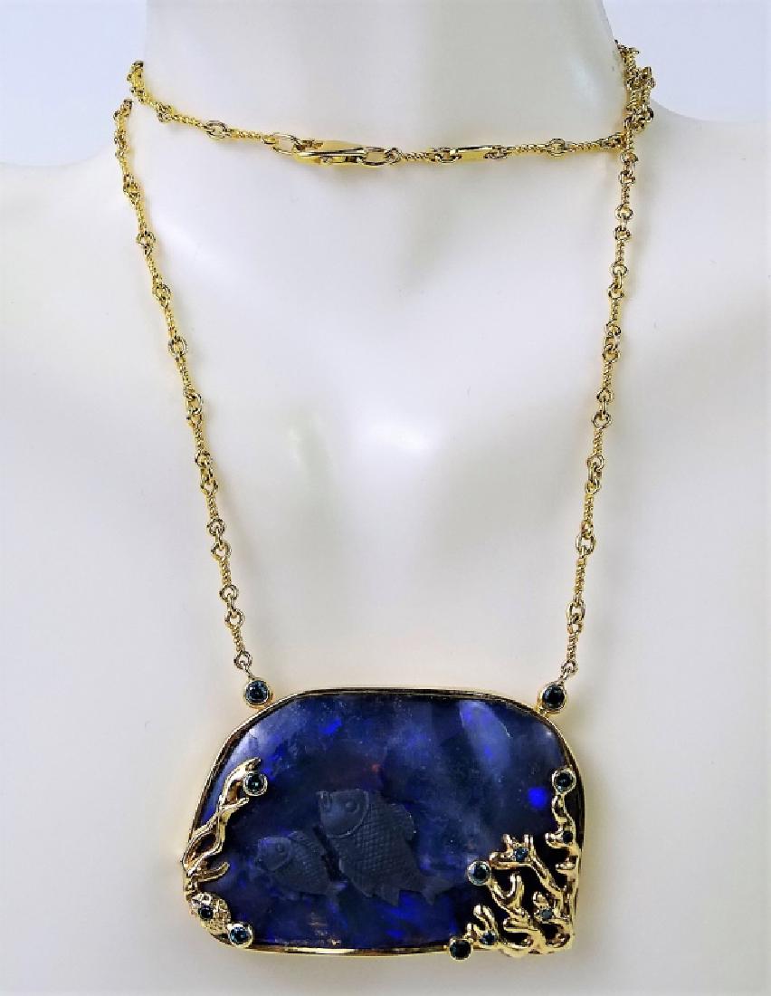 14KT GOLD & CARVED BLACK OPAL AQUATIC NECKLACE (1 of 5)