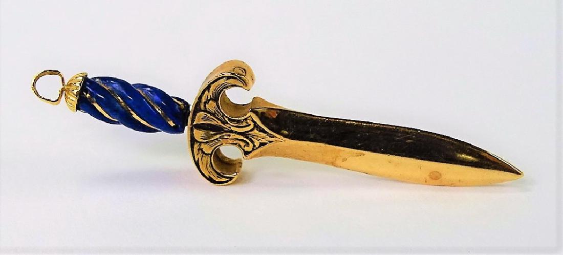 ESTATE 14KT YELLOW GOLD & ENAMEL SWORD PENDANT (1 of 4)