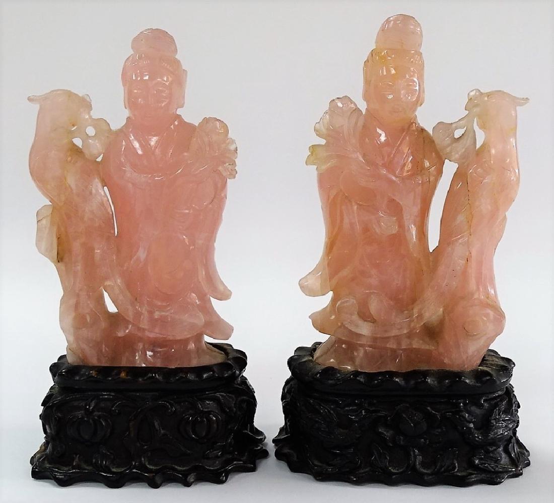PR CHINESE CARVED ROSE QUARTZ QUAN YIN SCULPTURES (1 of 1)