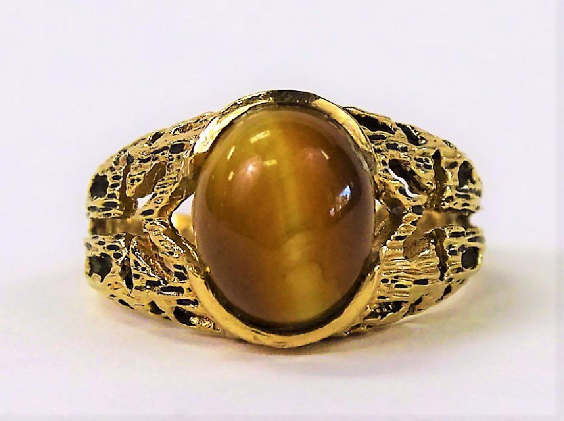 14KT YELLOW GOLD RUGGED TIGER EYE CABOCHON RING (1 of 4)
