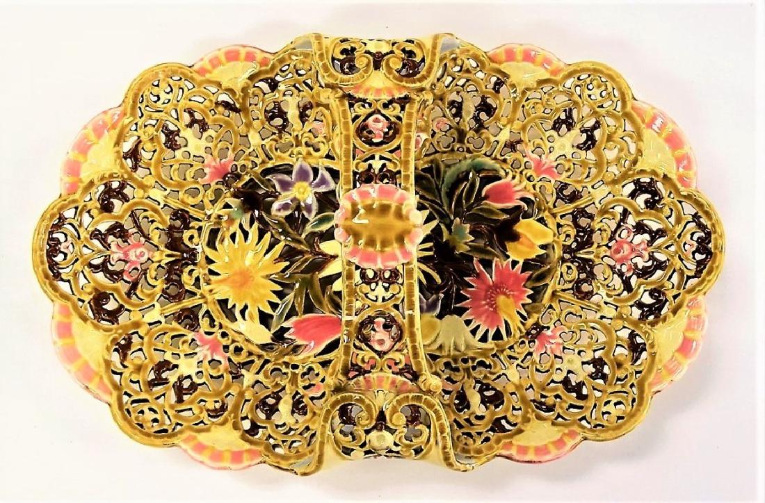 LRG ANTIQUE ZSOLNAY PAINTED PORCELAIN HANDLED TRAY (1 of 4)