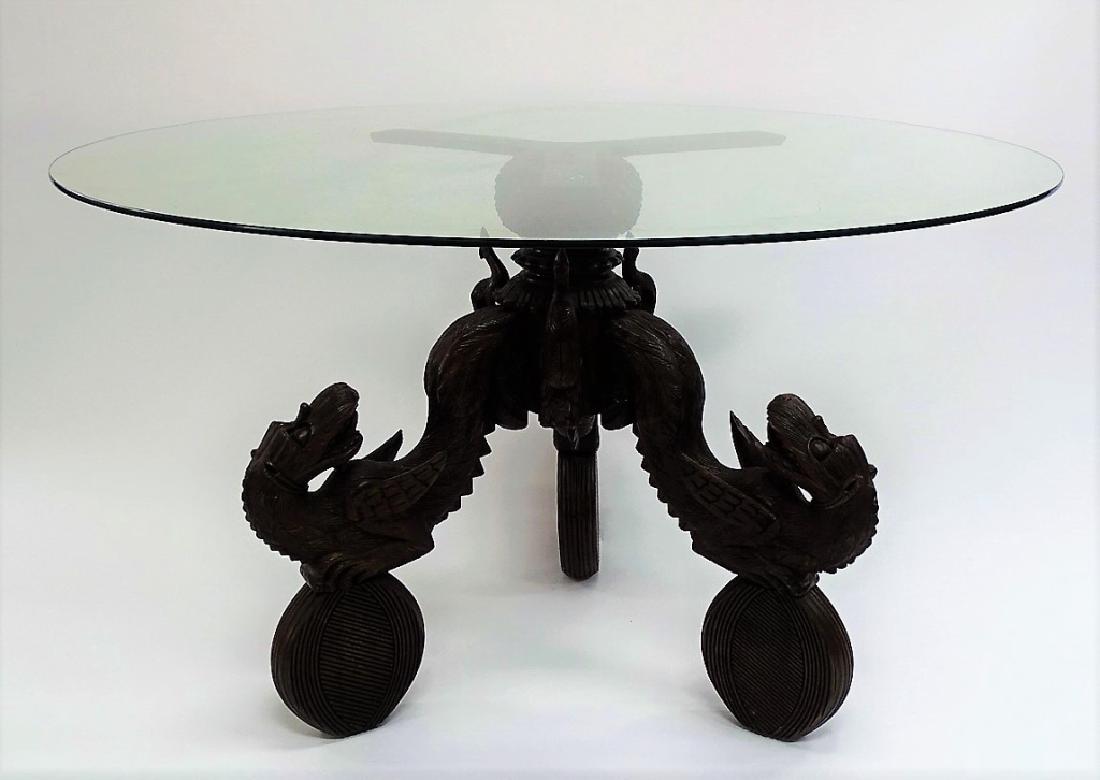CHINESE CARVED WOOD DRAGON & PHOENIX DINING TABLE (1 of 4)